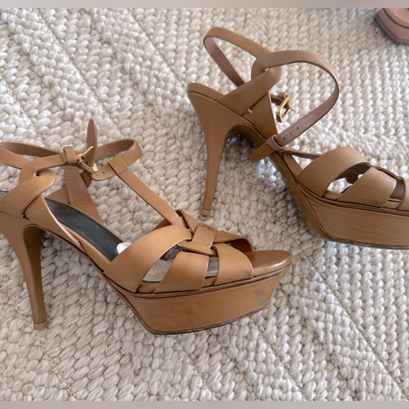 YSL Saint Laurent Tribute Tan Neutral Platform Sandal Size EU 39 US 9 - Picture 2 of 9